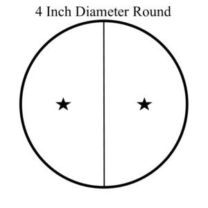 Diagram labeled 4 Inch Diameter Round with a star in each half marking two wick positions