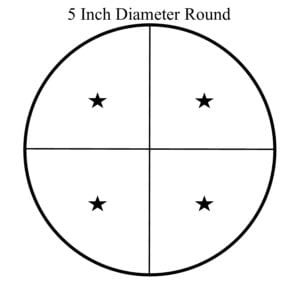 Diagram titled 5 Inch Diameter Round, circle quartered with a star wick in each quadrant